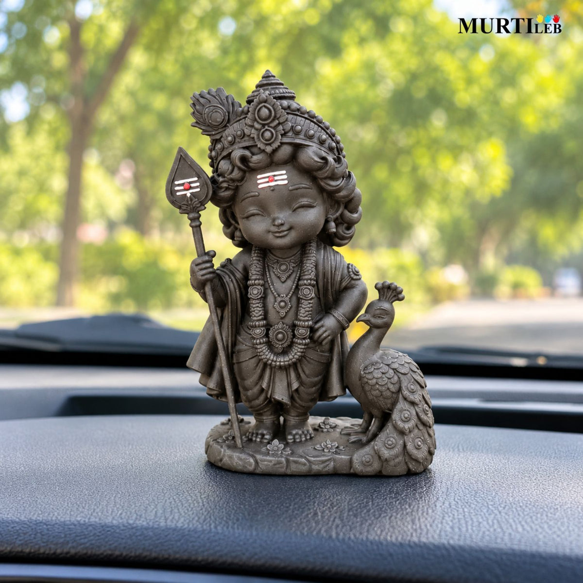 Bala Murugan Swami Black Idol with Peacock 3.5 Inch | Kartikeya Swamy with Peacock Murti