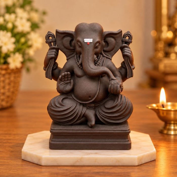 Chaturbhuj Ganesha Black Edition Idol 3.5 Inch | Premium Black Finish UV Resin Four-Armed Lord Ganesha Statue