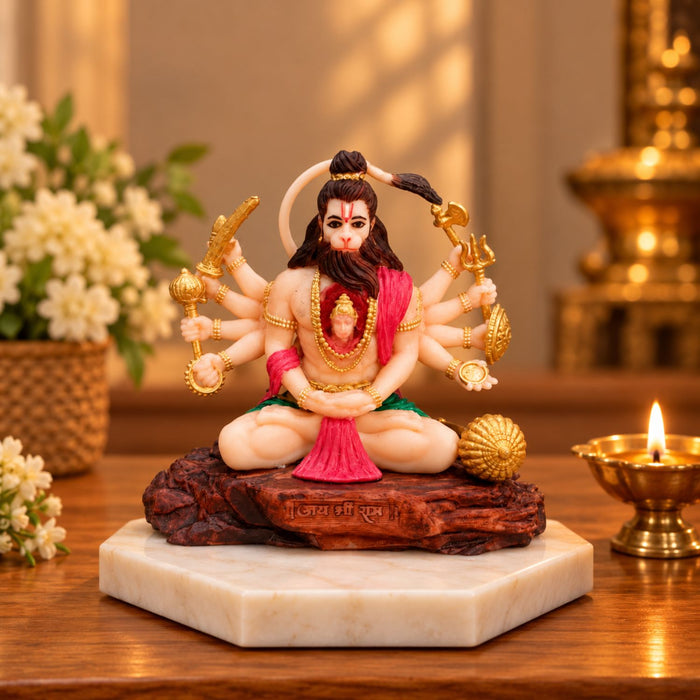 Dashbhuj Hanuman Idol 3.5 Inch Multicolor | Premium UV Resin Hanuman Ji Murti