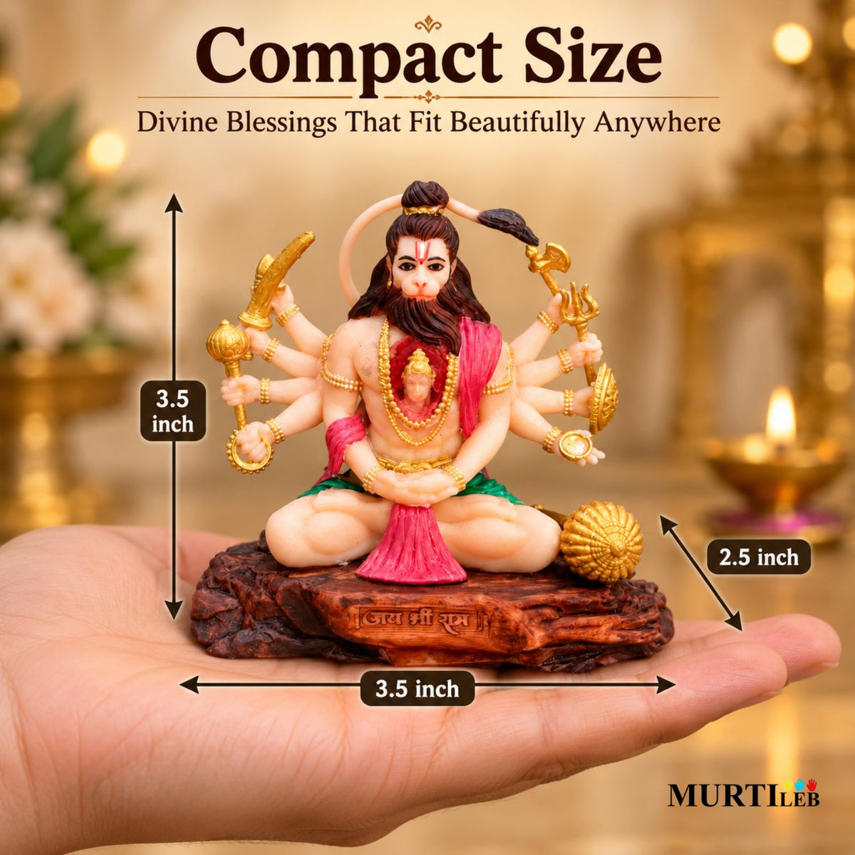 Dashbhuj Hanuman Idol 3.5 Inch Multicolor | Premium UV Resin Hanuman Ji Murti