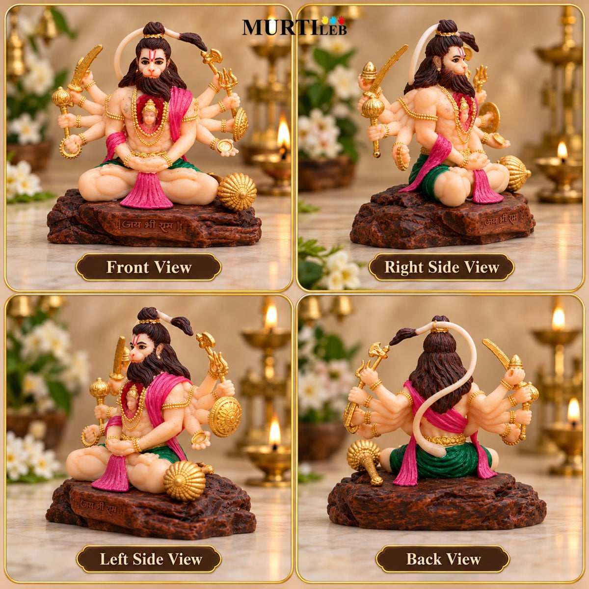 Dashbhuj Hanuman Idol 3.5 Inch Multicolor | Premium UV Resin Hanuman Ji Murti