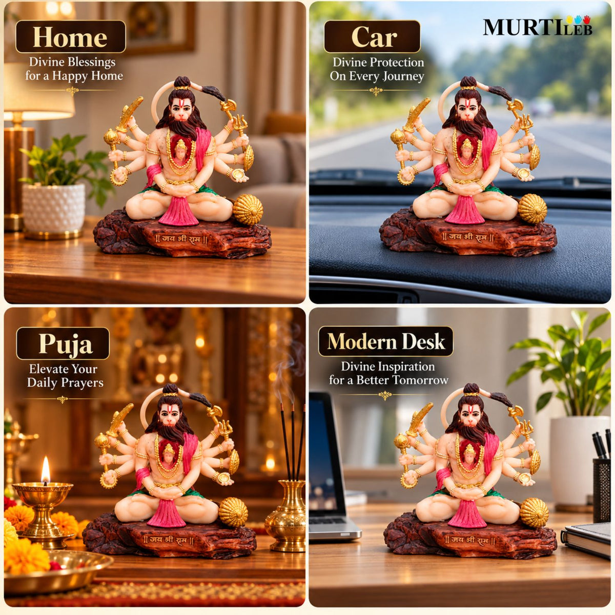 Dashbhuj Hanuman Idol 3.5 Inch Multicolor | Premium UV Resin Hanuman Ji Murti