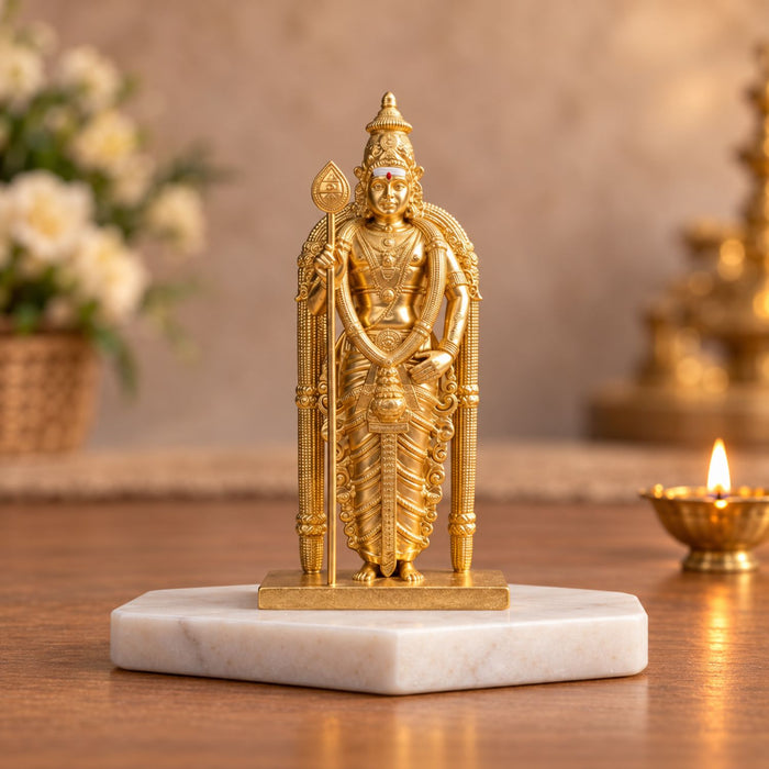 Divine Murugan Gold Idol 4 Inch | Kartikeya Murti for Home Mandir, Pooja Room, Car Dashboard, Office & Gifting
