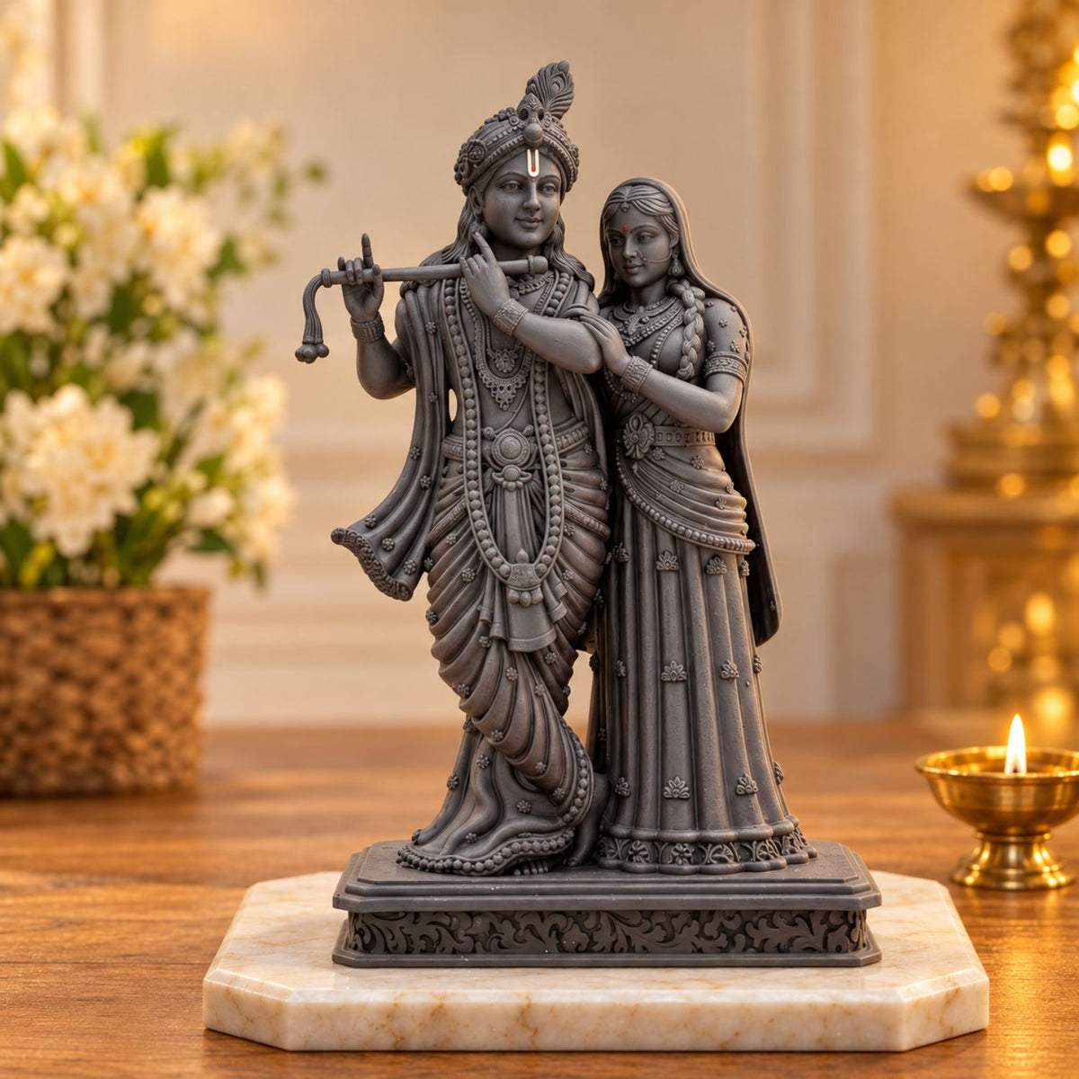 Divine Radha Krishna Idol Black Edition 4 Inch for Home Mandir, Pooja Room, Car Dashboard, Office & Gifting