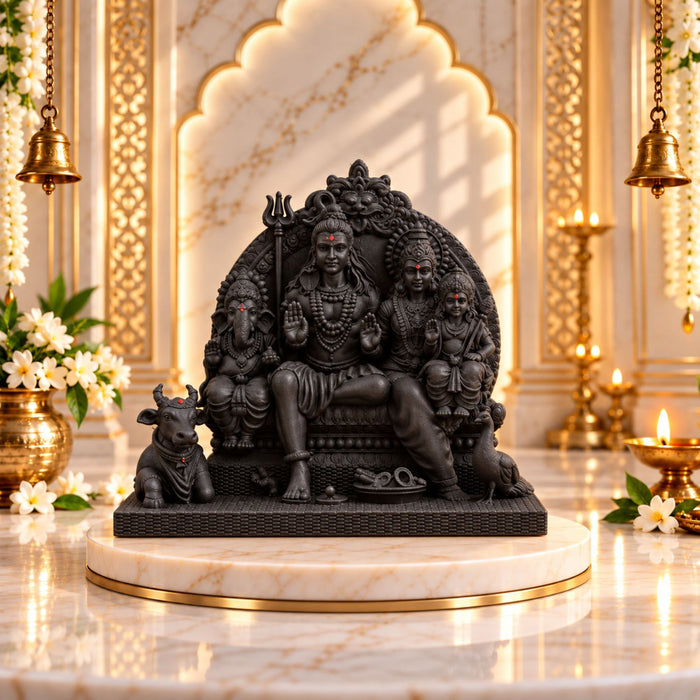 Shiv Parivar UV Resin Idol for Car Dashboard 3.5 Inch | Premium Matte Black Finish | Solid Resin Murti for Car, Home Mandir, Pooja Room, Office & Gifting