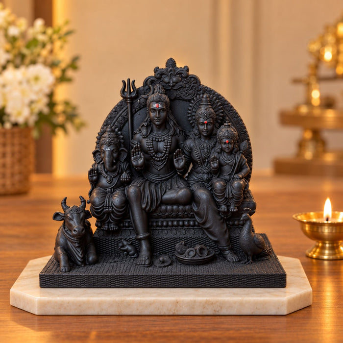 Shiv Parivar UV Resin Idol for Car Dashboard 3.5 Inch | Premium Matte Black Finish | Solid Resin Murti for Car, Home Mandir, Pooja Room, Office & Gifting