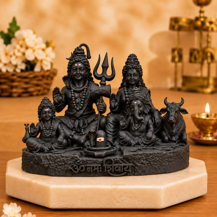 Divine Shree Shiv Parivaram Black Idol 3.5 Inch | Lord Shiva, Maa Parvati, Lord Ganesha & Kartikeya Murti