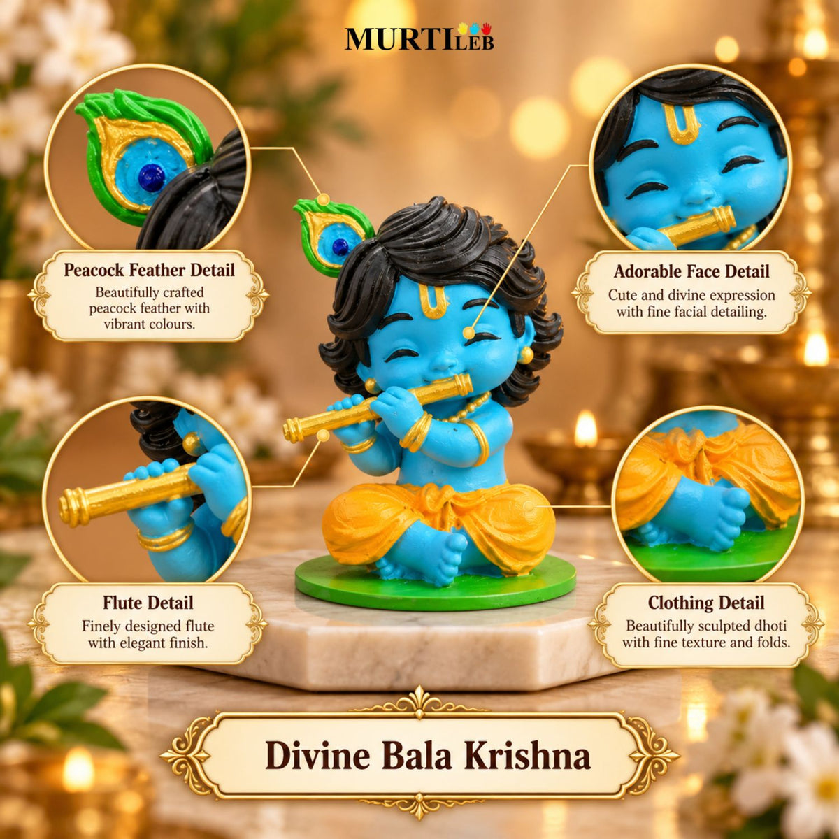 Divine Bala Krishna Multicolor Idol 3.5 Inch | Premium UV Resin Laddu Gopal Krishna Murti