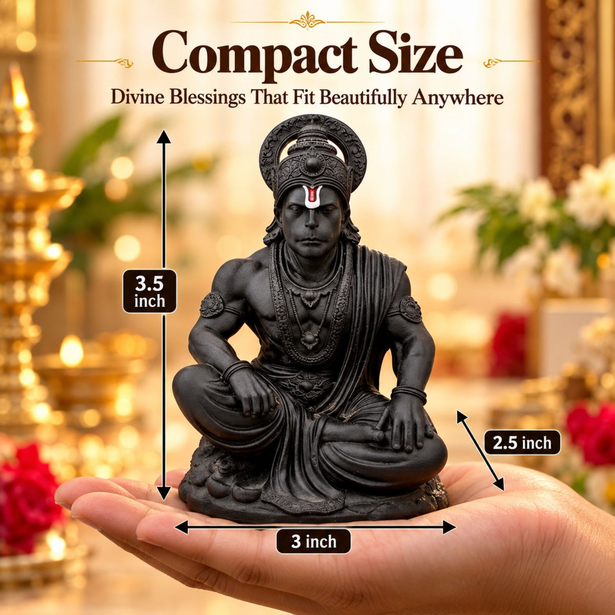 Divine Hanuman Ji Black Idol 3.5 Inch | Bajrangbali Murti