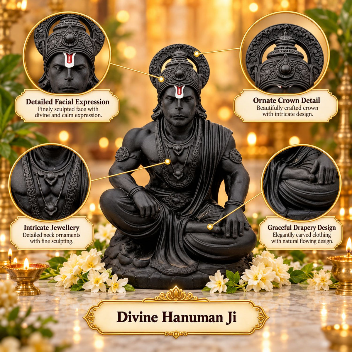 Divine Hanuman Ji Black Idol 3.5 Inch | Bajrangbali Murti