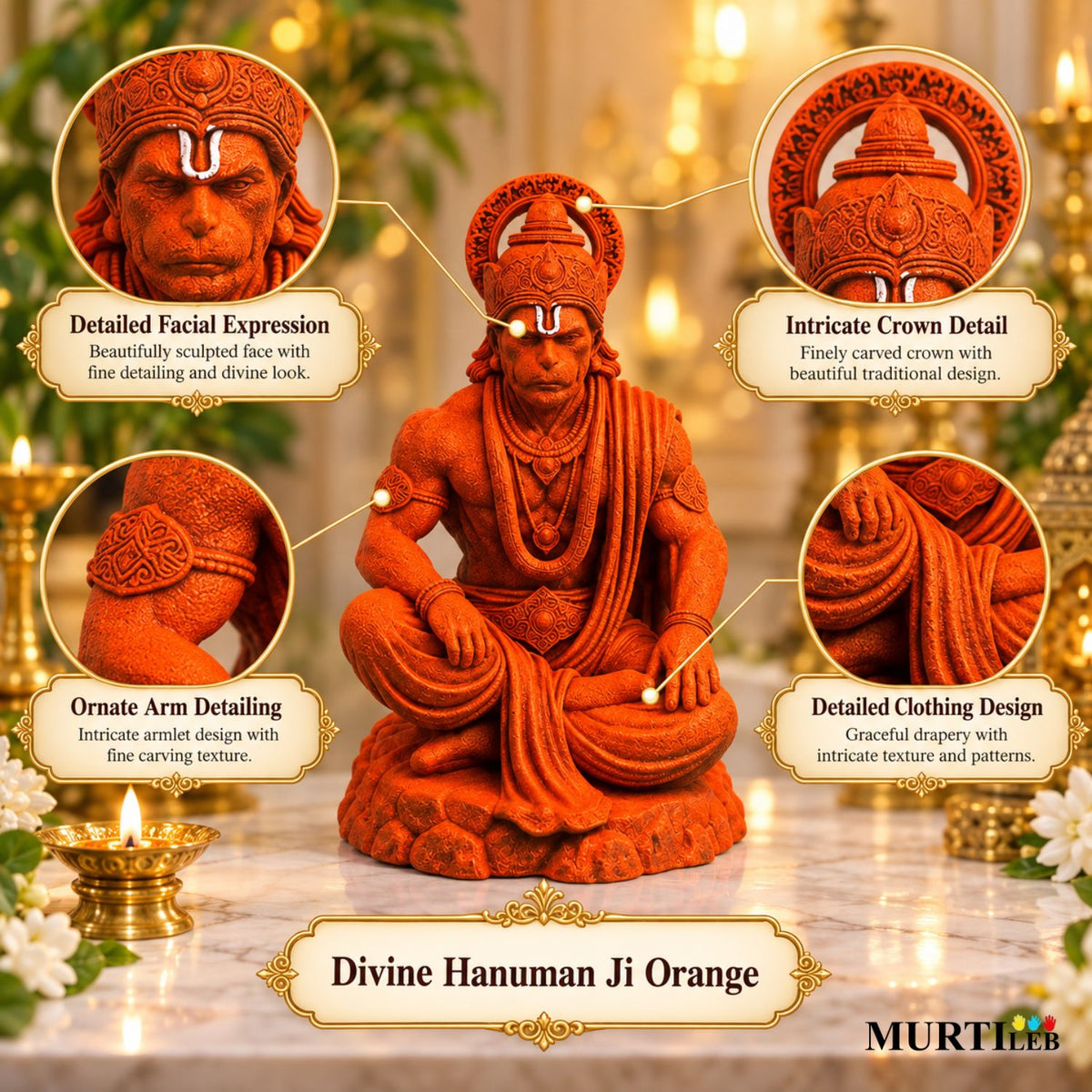 Divine Hanuman Ji Orange Idol 3.5 Inch | Premium UV Resin Bajrangbali Murti |
