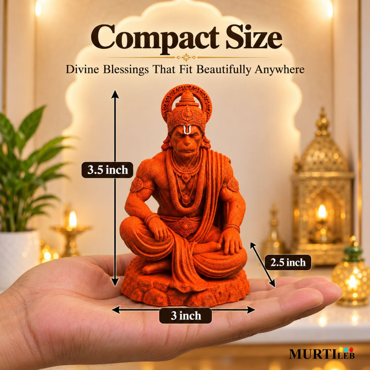 Divine Hanuman Ji Orange Idol 3.5 Inch | Premium UV Resin Bajrangbali Murti |