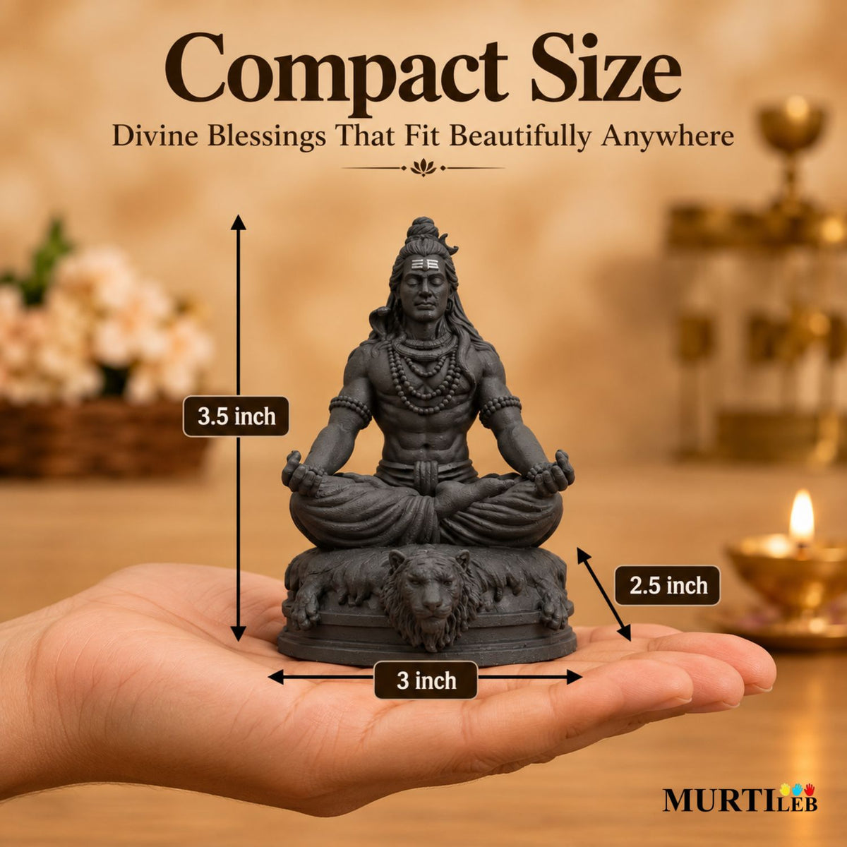 Divine Meditating Lord Shiva 3.5 Inch Black