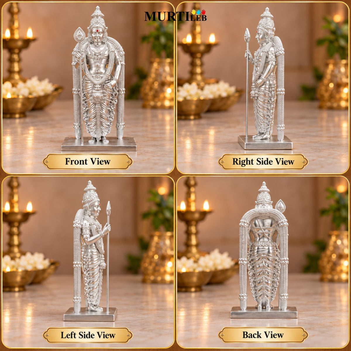 Divine Murugan Silver Idol 7 Inch | Kartikeya Murti