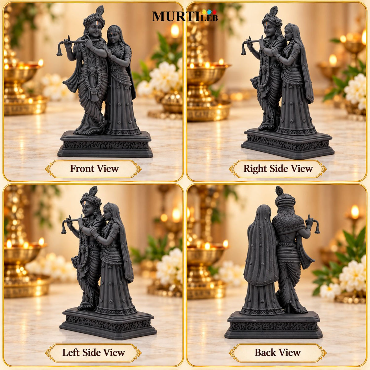 Divine Radha Krishna Idol Black Edition 4 Inch for Home Mandir, Pooja Room, Car Dashboard, Office & Gifting