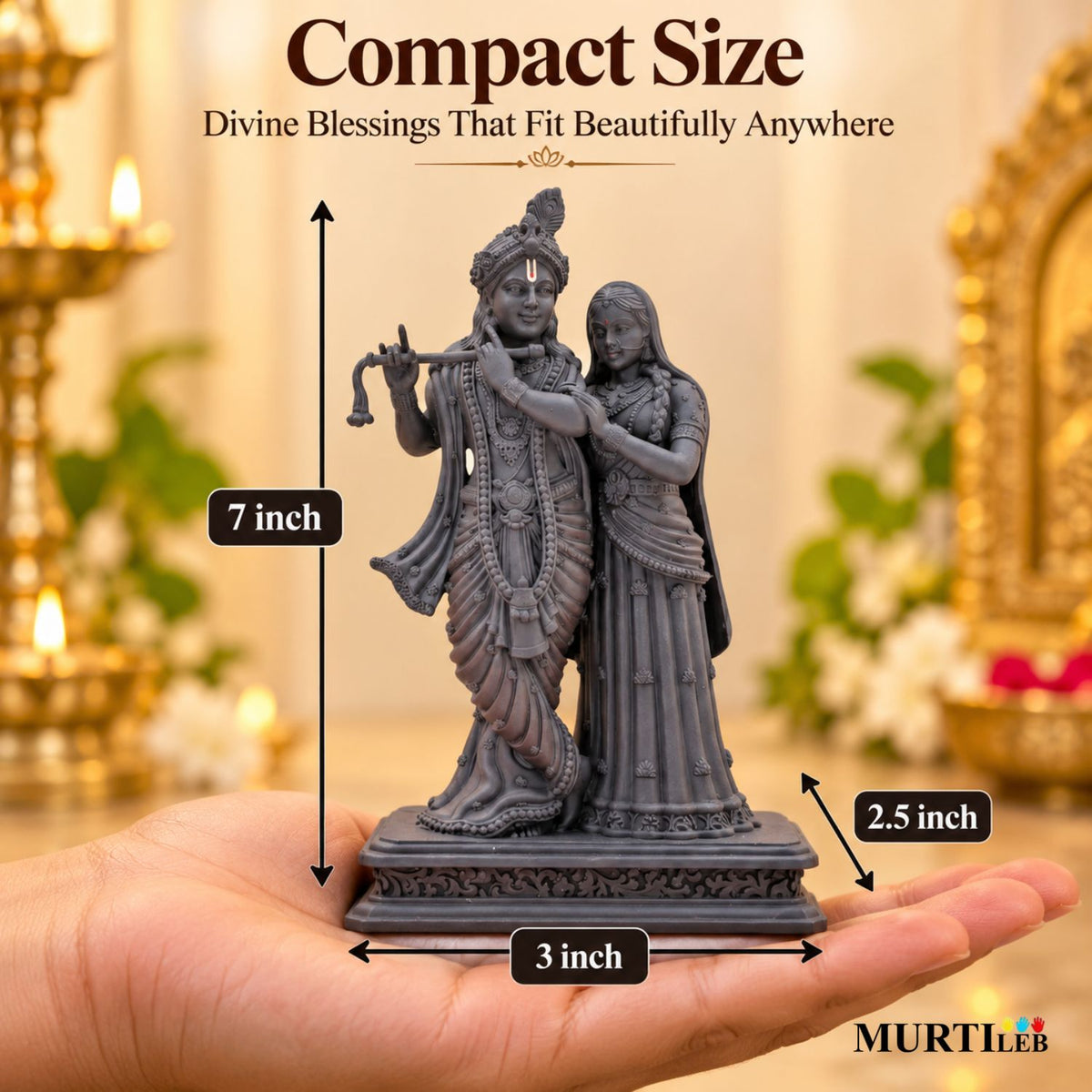 Divine Radha Krishna Idol Black Edition 7 Inch