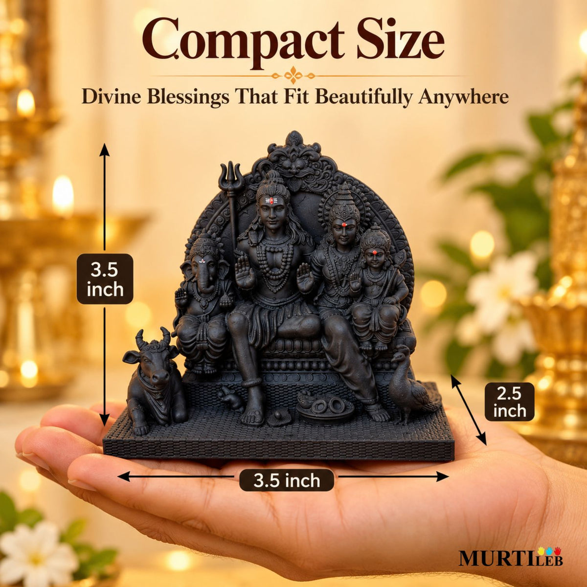 Shiv Parivar UV Resin Idol for Car Dashboard 3.5 Inch | Premium Matte Black Finish | Solid Resin Murti for Car, Home Mandir, Pooja Room, Office & Gifting