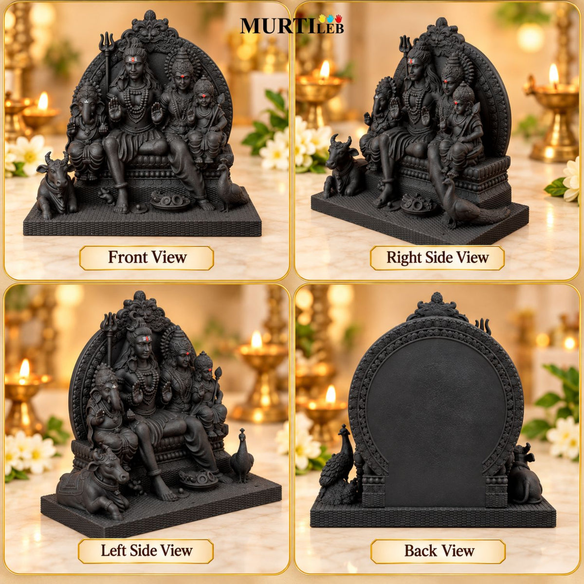 Shiv Parivar UV Resin Idol for Car Dashboard 3.5 Inch | Premium Matte Black Finish | Solid Resin Murti for Car, Home Mandir, Pooja Room, Office & Gifting