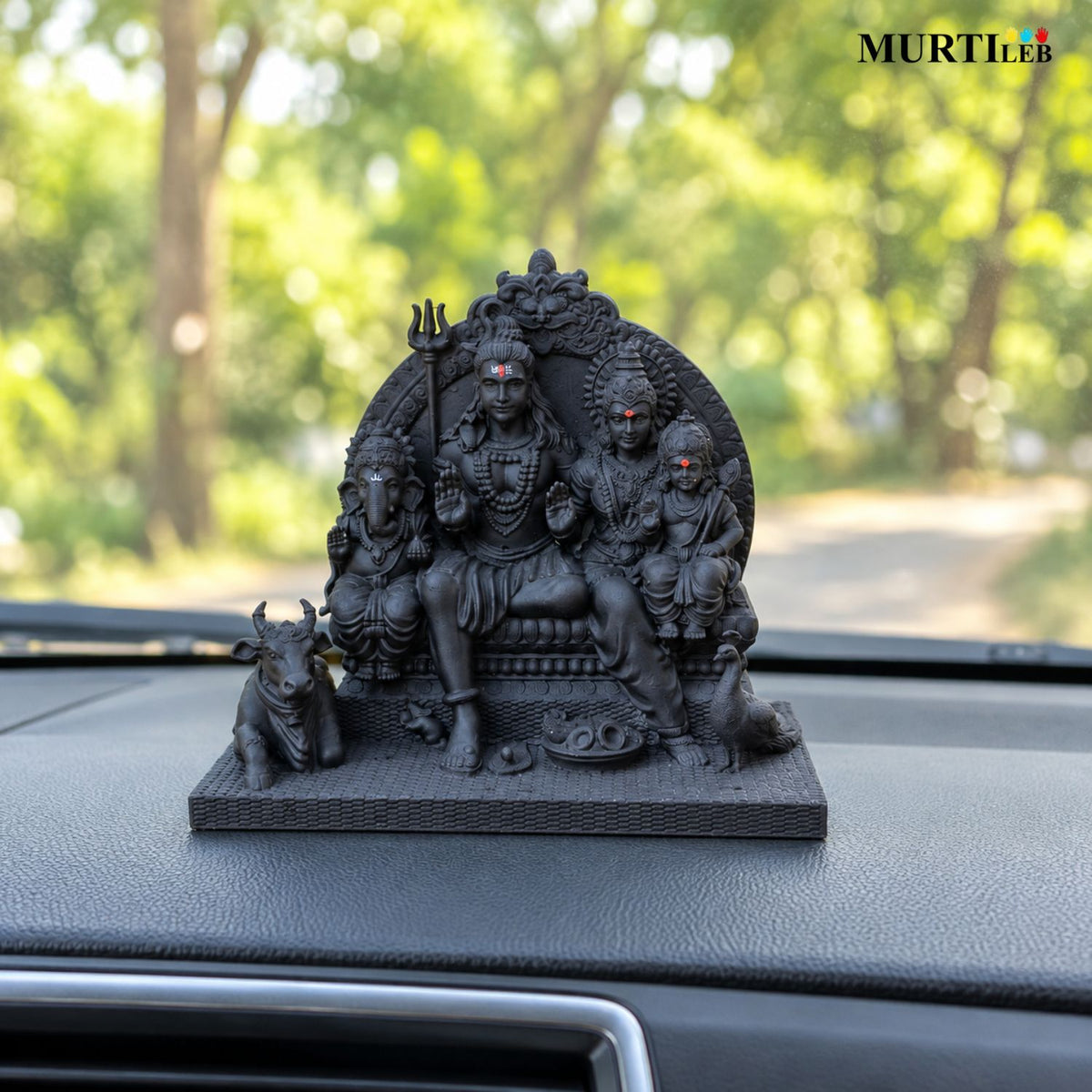 Shiv Parivar UV Resin Idol for Car Dashboard 3.5 Inch | Premium Matte Black Finish | Solid Resin Murti for Car, Home Mandir, Pooja Room, Office & Gifting