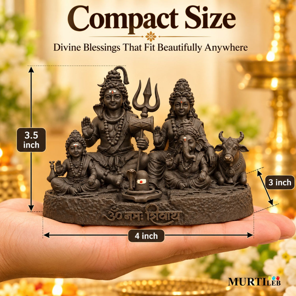 Divine Shree Shiv Parivaram Black Idol 3.5 Inch | Lord Shiva, Maa Parvati, Lord Ganesha & Kartikeya Murti