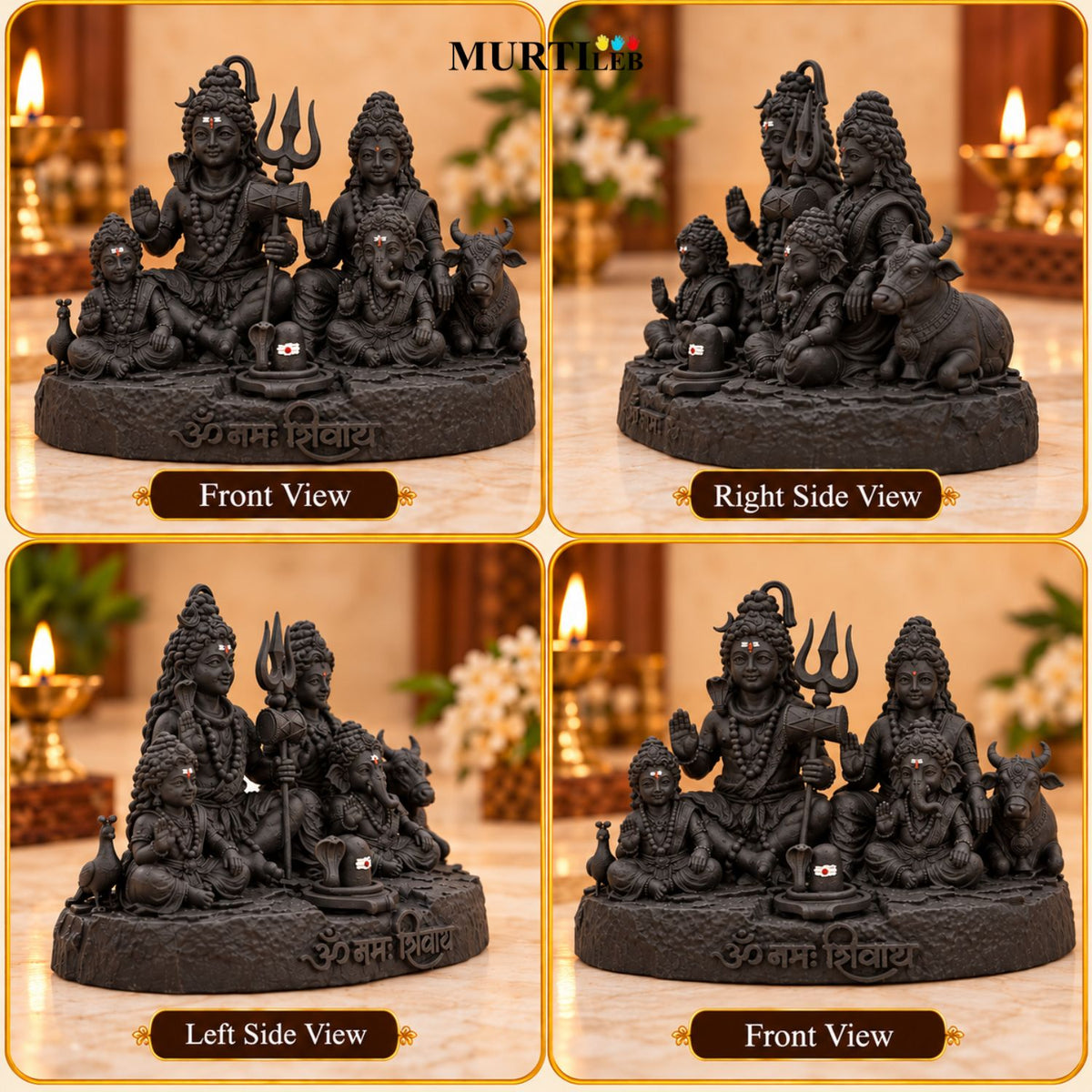 Divine Shree Shiv Parivaram Black Idol 3.5 Inch | Lord Shiva, Maa Parvati, Lord Ganesha & Kartikeya Murti
