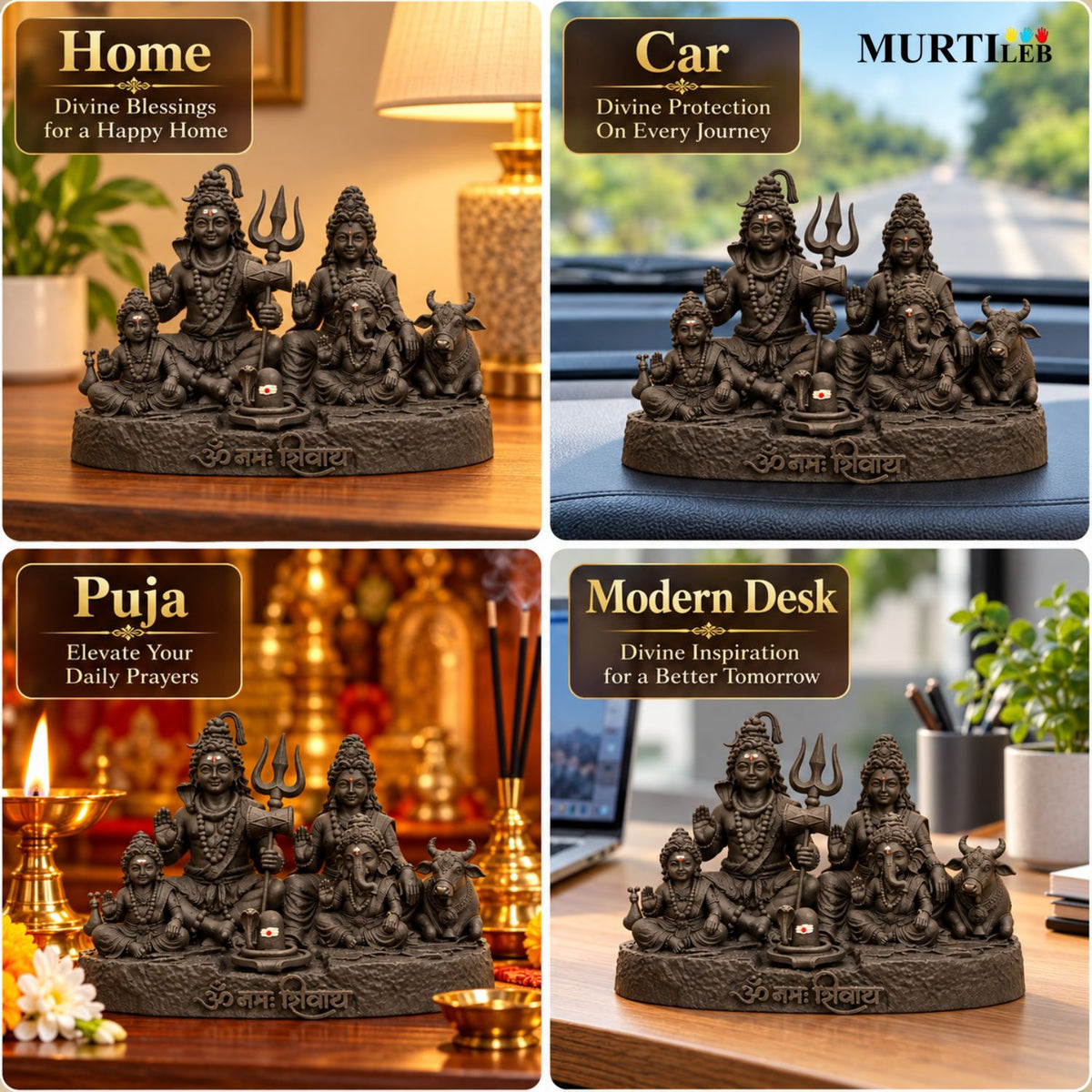 Divine Shree Shiv Parivaram Black Idol 3.5 Inch | Lord Shiva, Maa Parvati, Lord Ganesha & Kartikeya Murti