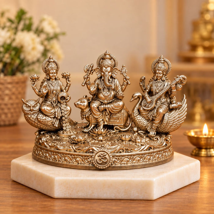 Lakshmi Ganesh Saraswati Gold Idol 5 Inch