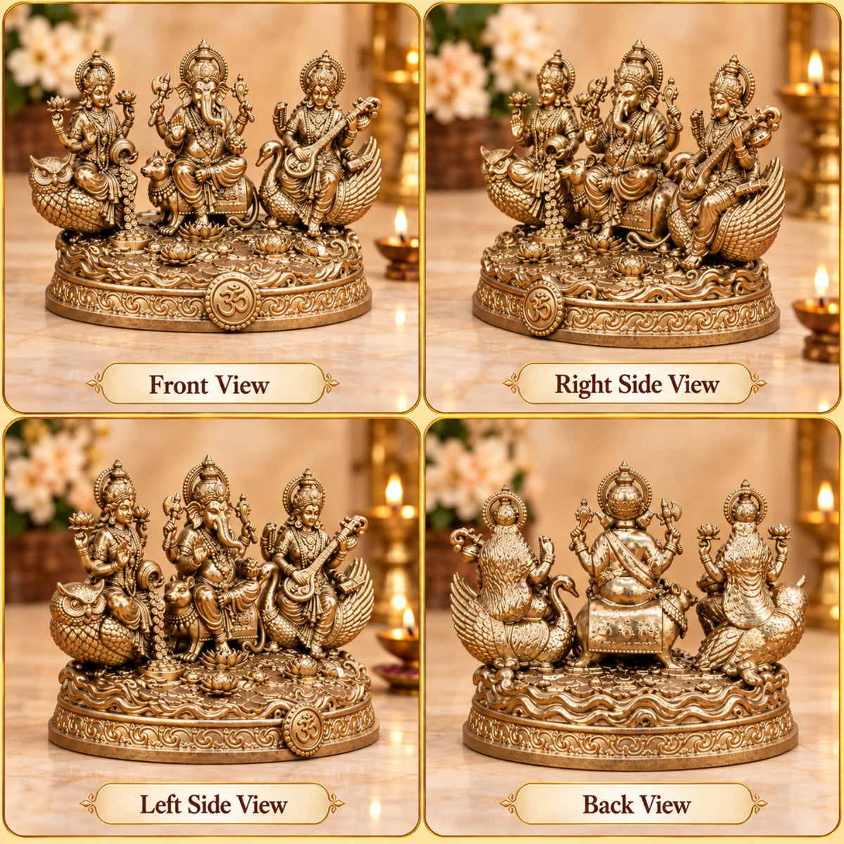 Lakshmi Ganesh Saraswati Gold Idol 5 Inch