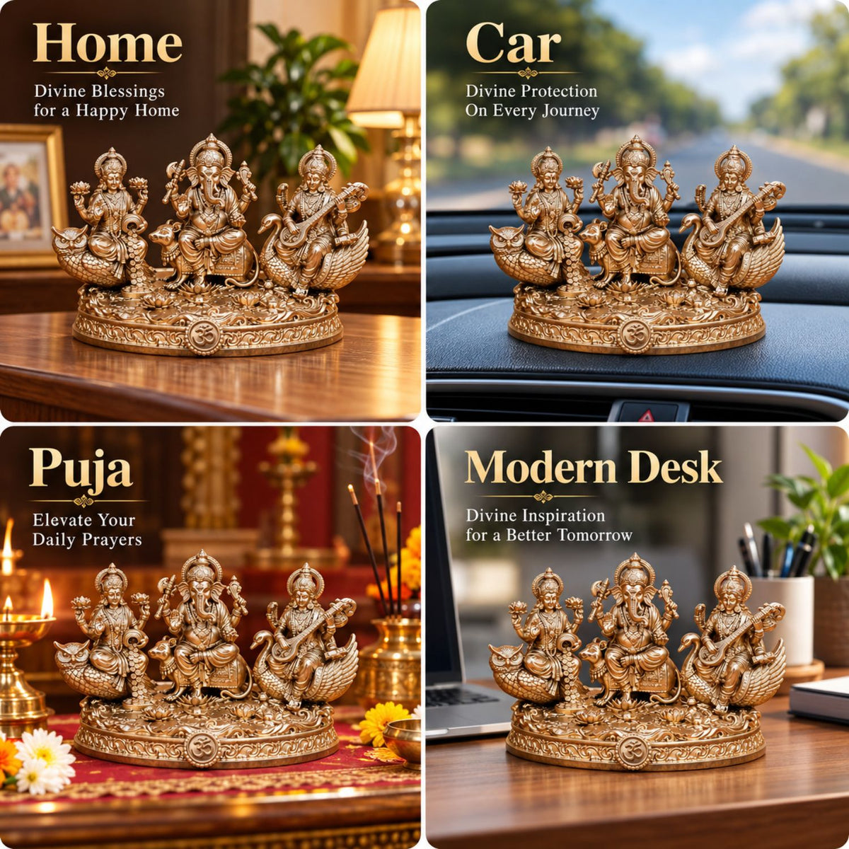 Lakshmi Ganesh Saraswati Gold Idol 5 Inch