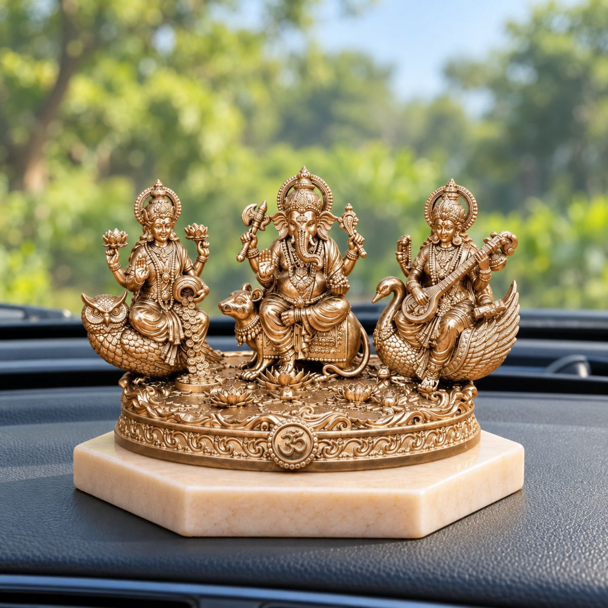 Lakshmi Ganesh Saraswati Gold Idol 5 Inch