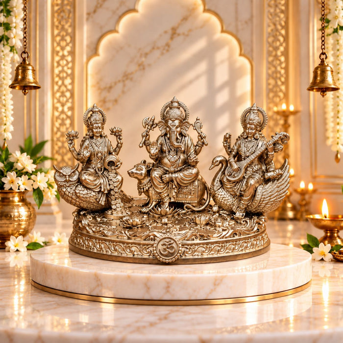 Lakshmi Ganesh Saraswati Gold Idol 5 Inch