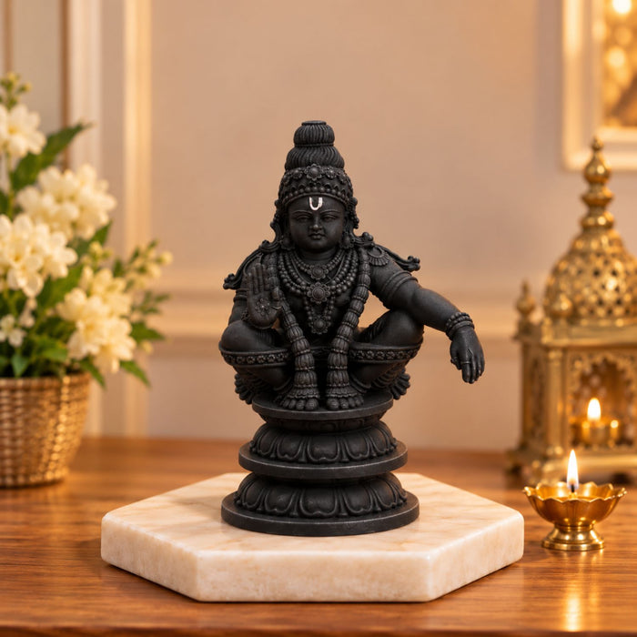 Lord Ayyappan Swami Black Idol 3.5 Inch | Devotional Statue for Home Mandir, Pooja Room, Car Dashboard, Office & Gifting