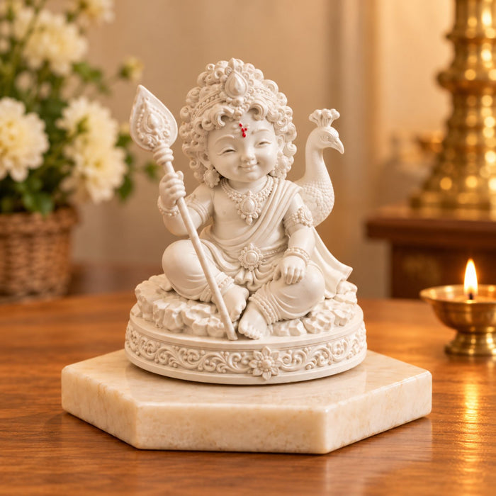 Lord Bala Murugan White Idol 3.5 Inch | Premium UV Resin Kartikey Statue