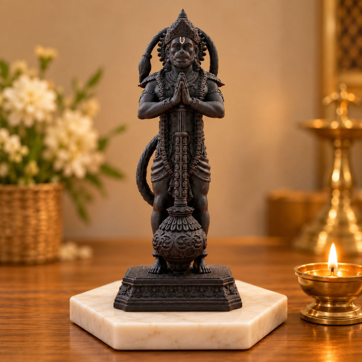 Lord Hanuman Idol 7 Inch Black | Detailed Bajrangbali Statue for Home Mandir, Pooja Room, Office, Car Dashboard & Gifting