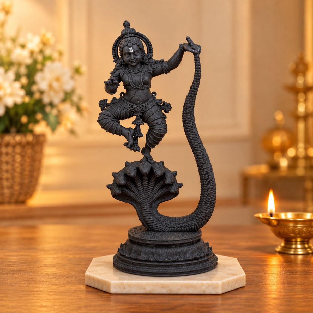 Lord Krishna on Kaliya 7 Inch Black | Kaliya Mardan Krishna Idol