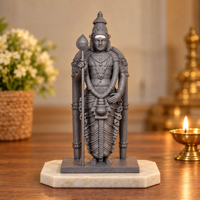 Lord Murugan Black Idol 7 Inch | Premium Black Finish UV Resin Murugan Swamy Statue
