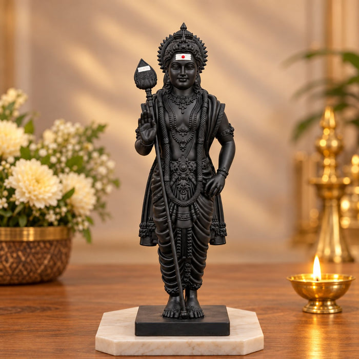 Lord Murugan Swamy Black 7 Inch | Kartikeya Swamy Murti for Home Mandir, Pooja Room, Office, Display & Gifting