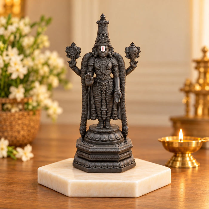 Lord Venkateswara Balaji Black Idol 4 Inch | Premium Black Finish UV Resin Tirupati Balaji Statue