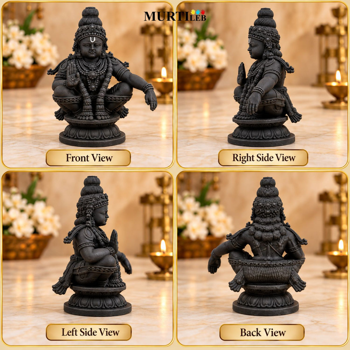 Lord Ayyappan Swami Black Idol 3.5 Inch | Devotional Statue for Home Mandir, Pooja Room, Car Dashboard, Office & Gifting