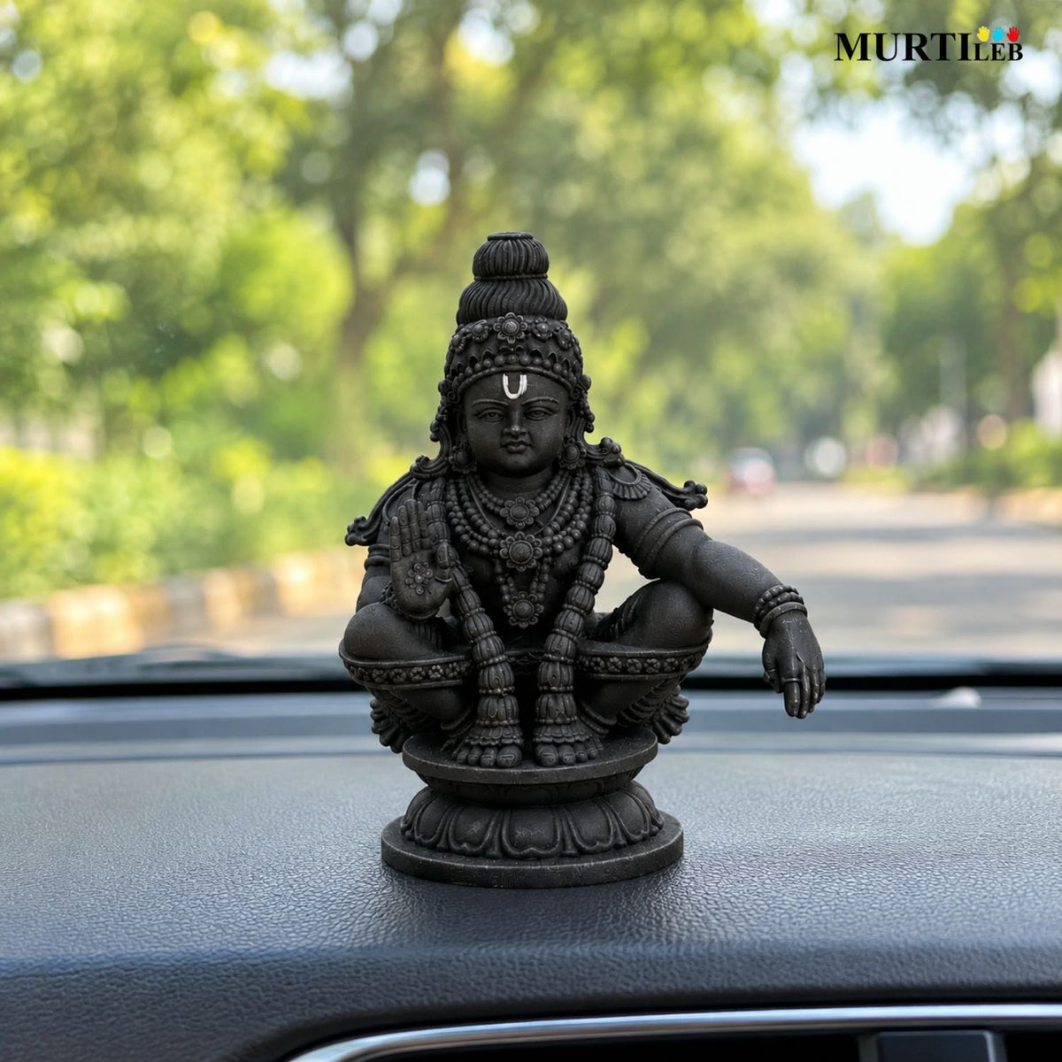 Lord Ayyappan Swami Black Idol 3.5 Inch | Devotional Statue for Home Mandir, Pooja Room, Car Dashboard, Office & Gifting