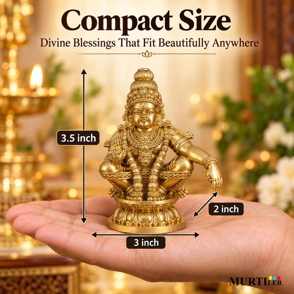 Lord Ayyappan Swami Gold Idol 3.5 Inch