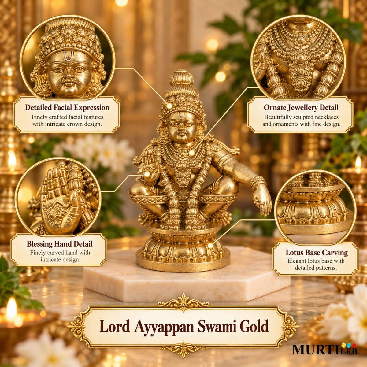 Lord Ayyappan Swami Gold Idol 3.5 Inch