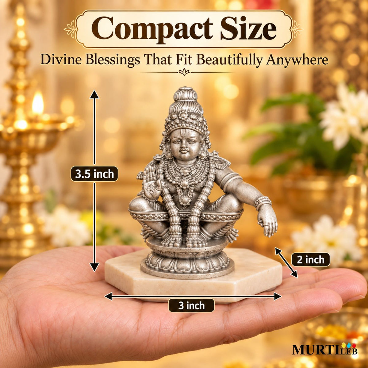 Lord Ayyappan Swami Silver Idol 3.5 Inch