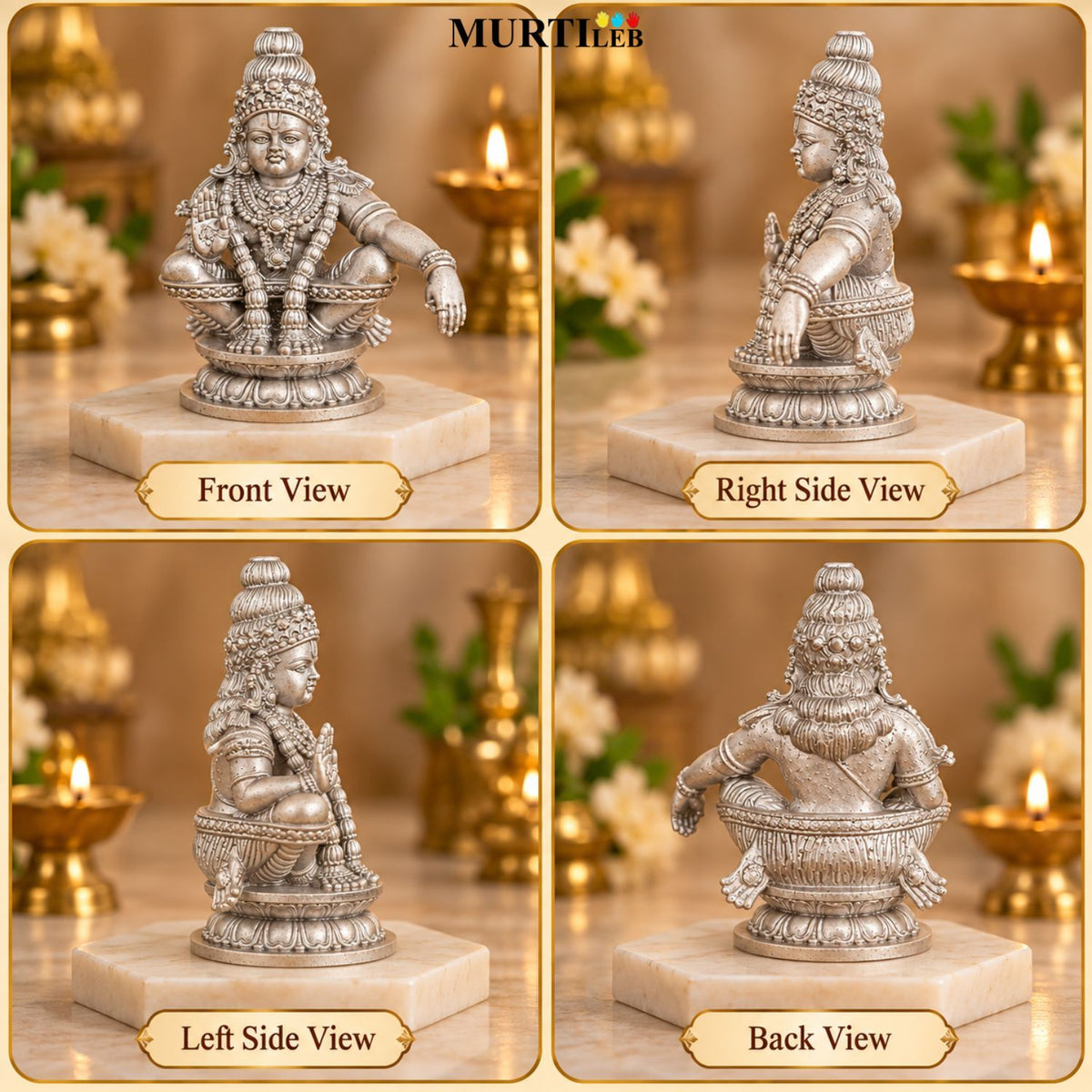 Lord Ayyappan Swami Silver Idol 3.5 Inch