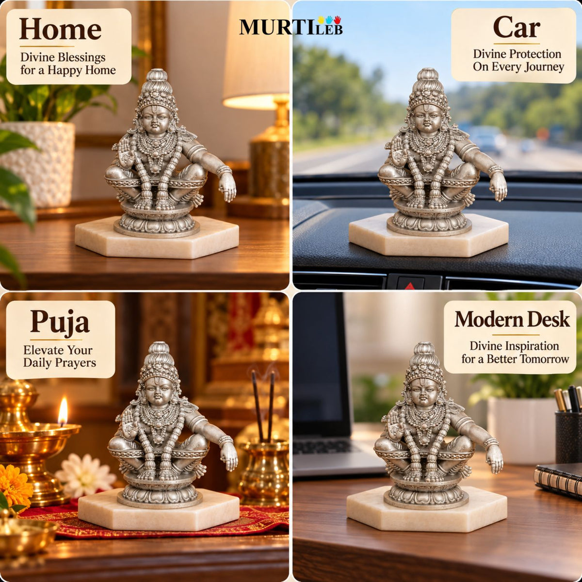 Lord Ayyappan Swami Silver Idol 3.5 Inch