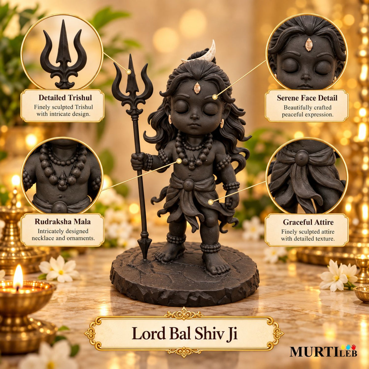 Lord Bal Shiv Ji Idol 3.5 Inch Black