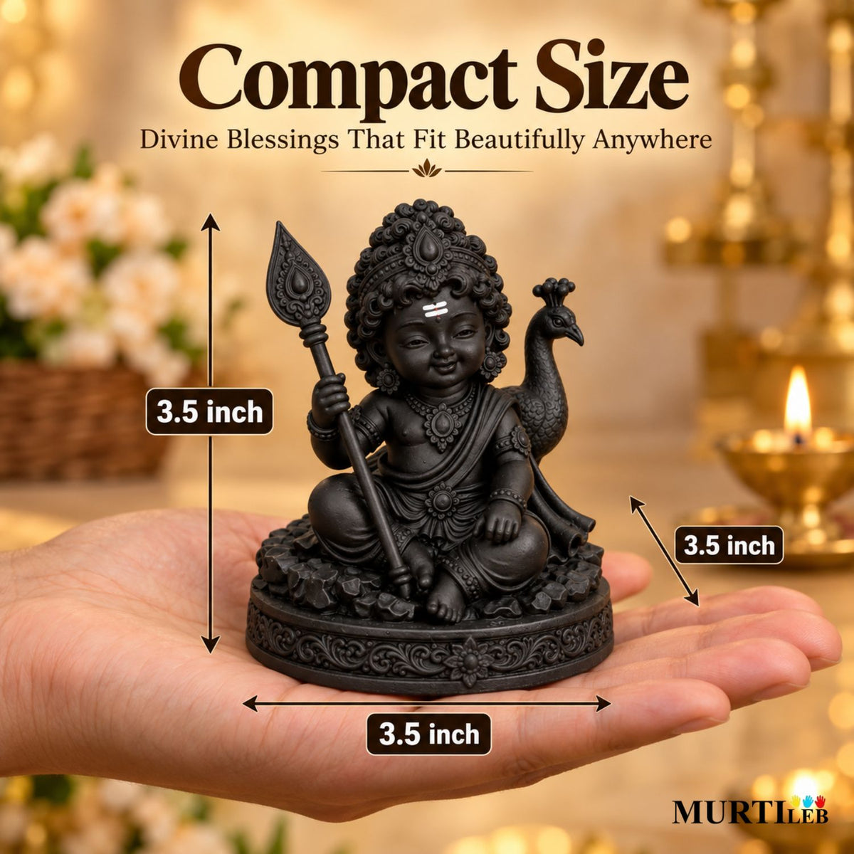 Lord Bala Murugan Black Idol 3.5 Inch