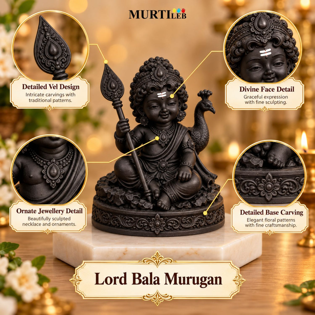 Lord Bala Murugan Black Idol 3.5 Inch
