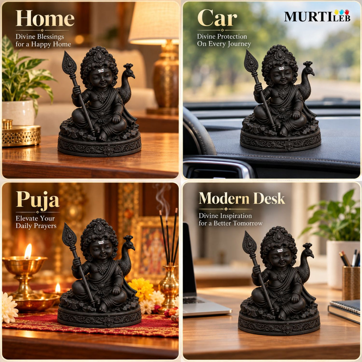 Lord Bala Murugan Black Idol 3.5 Inch