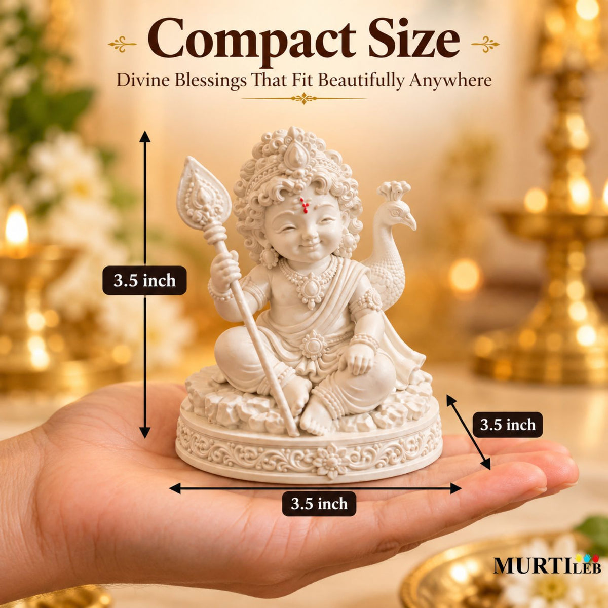 Lord Bala Murugan White Idol 3.5 Inch | Premium UV Resin Kartikey Statue